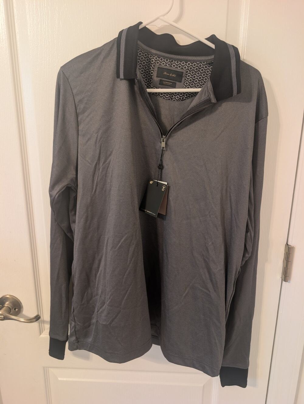 Porter & Ash Knitted Jacquard Long Sleeve Golf Polo 1/4 Zip L Grey Career- NEW